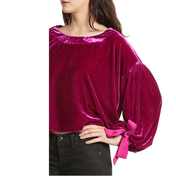 Gimme Some Lovin' Velvet Bows Slouchy Crop Top XS - Picture 6 of 8